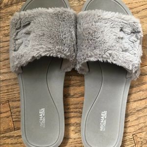 Michael Kors Logo-Print Faux Fur Slide Sandal MK